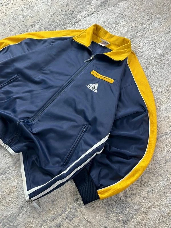 Vintage 90s adidas geborduurd logo marineblauw & geel ritssluiting trackjack maat – photo 2